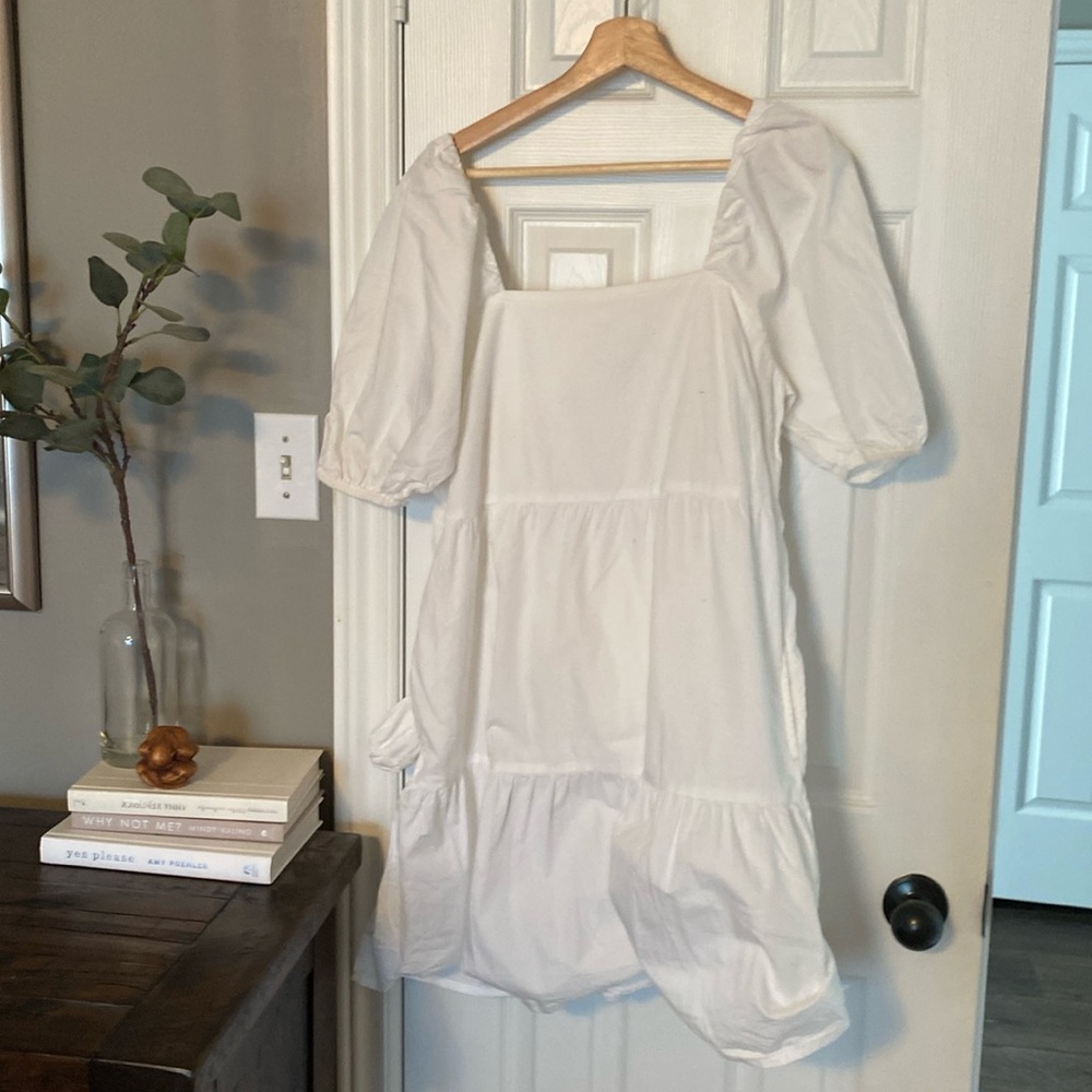 The Drop Medium White Tiered Babydoll mini dress, 100% Cotton